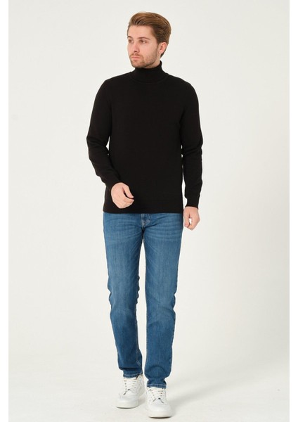Erkek Pamuk Düz Triko Kazak Balıkçı Yaka Standart Fit Normal Kesim Siyah fiyatları
