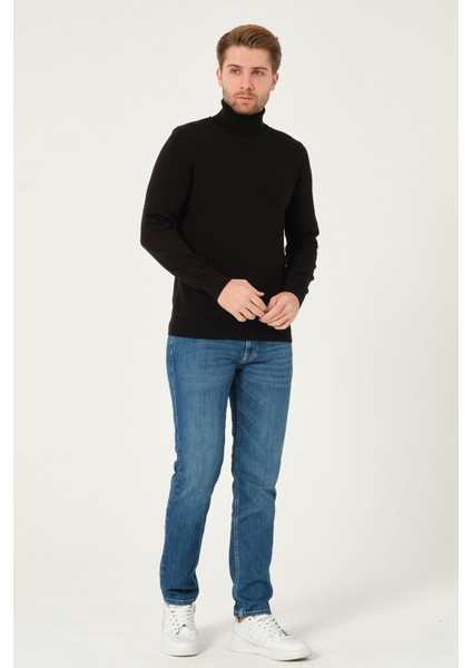 Erkek Pamuk Düz Triko Kazak Balıkçı Yaka Standart Fit Normal Kesim Siyah fırsatları