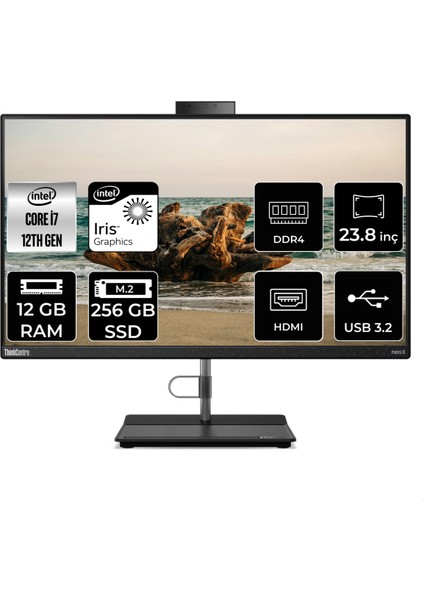 Thinkcentre Neo 30A Intel Core I7 1260P 12GB 256GB SSD 23.8" Fhd Fdos All In One Bilgisayar 12B0008JTX 12B0008JTXP306