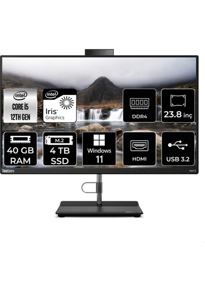 Thinkcentre Neo 30A Intel Core I5 1240P 40GB 4tb SSD 23.8" Fhd W11P All In One Bilgisayar 12B0002CTX 12B0002CTXP440