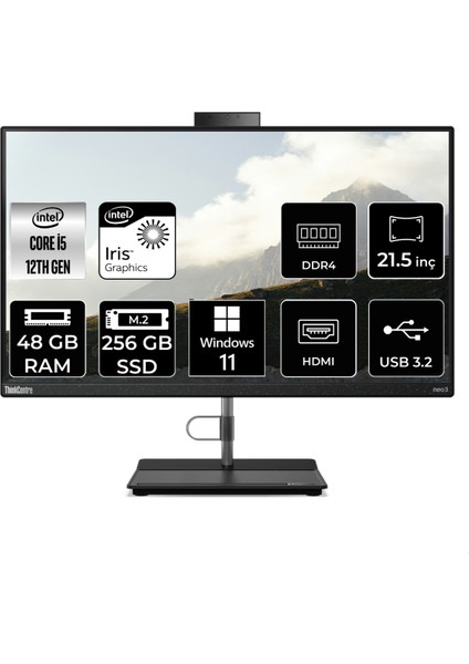 Thinkcentre Neo 30A Intel Core I5 1235U 48GB 256GB SSD 21.5" Fhd W11H All In One Bilgisayar 12B3003RTX 12B3003RTXP391