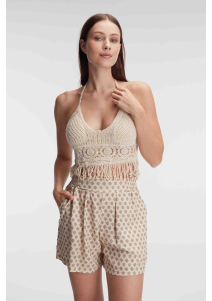 5831 Ip Askılı V Yaka Kadın Cotton Çiçek Desenli Yazlık Dokuma Mini Pijama Takımı Sabahlık