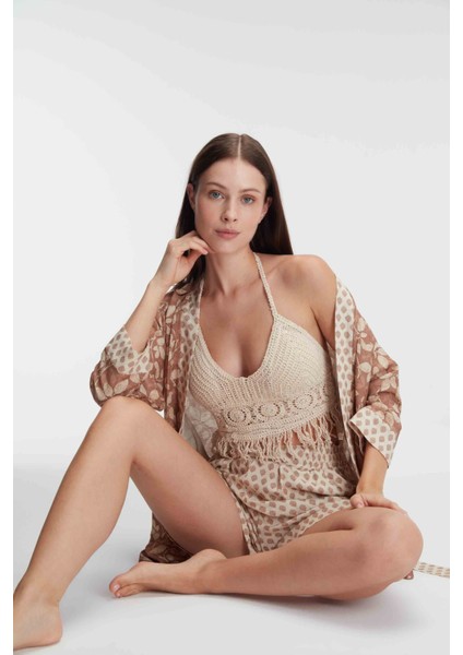 5831 Ip Askılı V Yaka Kadın Cotton Çiçek Desenli Yazlık Dokuma Mini Pijama Takımı Sabahlık
