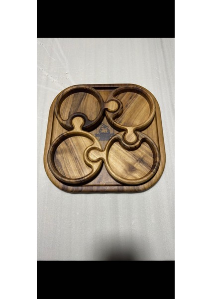 Ahşap Cerezlik Doğal Ceviz Ağaç Pazıl Model Tepsili