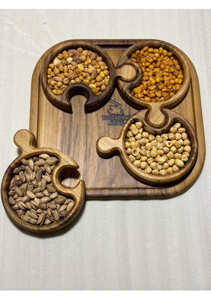 Ahşap Cerezlik Doğal Ceviz Ağaç Pazıl Model Tepsili fırsatları