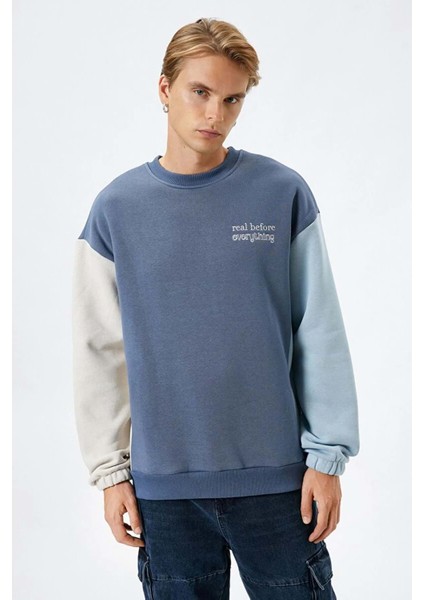 Erkek Giyim Sweatshirt Koton 4WAM70178MK Mavi Xl