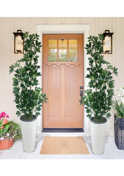 Yapay Ağaç Şeflera 3 Gövdeli 195X60CM Beyaz Kumsal Vazoda Salon Çiçeği modelleri