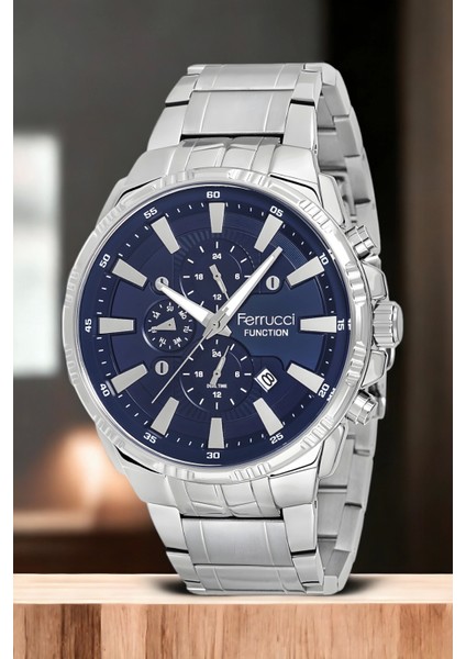 Function Erkek Kol Saati Gümüş-Mavi Renk FCF.13144FM.02+BILEKLIK ZMFER130