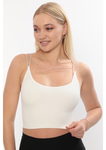Yeni Sezon Ince Ip Askılı Fitilli Toparlayıcı Crop Büstiyer Beyaz fiyatları