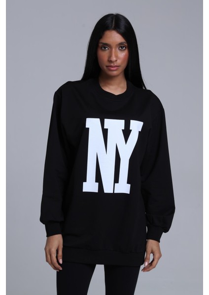 Fancy Kadın Bisiklet Yaka NY Baskılı Regular Sweatshirt