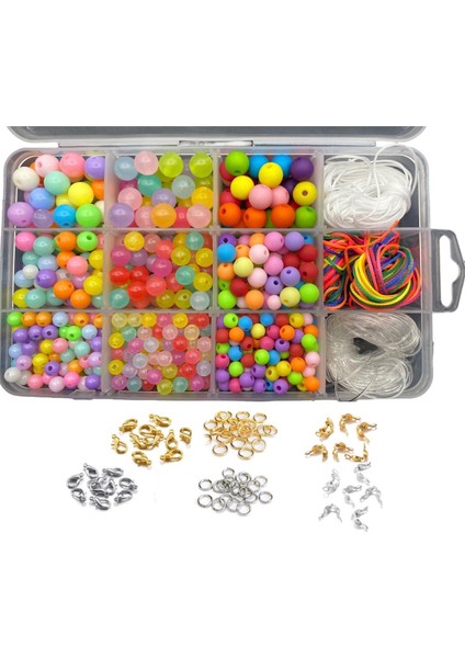 Kutulu 6-8-10MM Yuvarlak Karışık Renkli Boncuk ve Metal Kapama Seti, Hobi Takı Yapım Boncuğu
