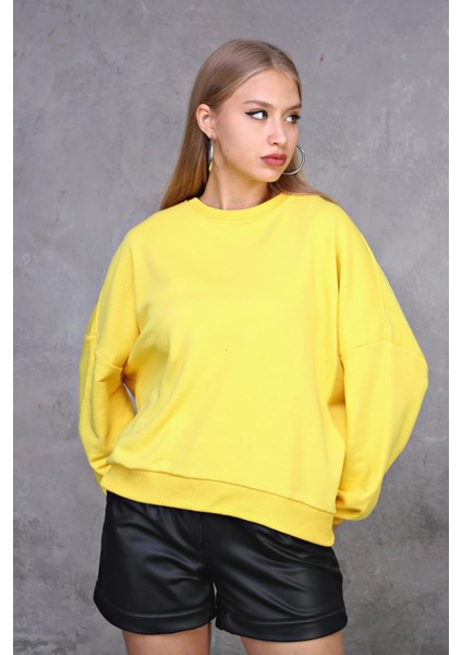 Fancy Kadın Bisiklet Yaka Yumuşacık İçi Pamuklu Oversize Basic Kalın Sweatshirt