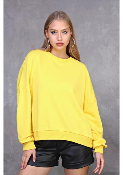 Fancy Kadın Bisiklet Yaka Yumuşacık İçi Pamuklu Oversize Basic Kalın Sweatshirt