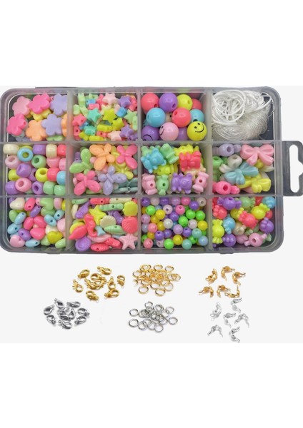 Kutulu Pastel Plastik Akrilik Boncuk & Metal Kapama Seti, Hobi Takı Yapım Boncuğu, Takı Yapım Seti