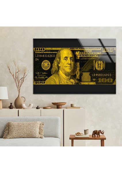 Sarı Dolar Cam Duvar Tablosu