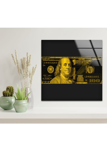 Sarı Dolar Cam Duvar Tablosu