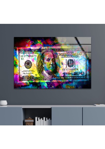 Neon Dolar Temperli Cam Duvar Tablosu