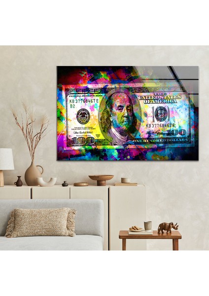 Neon Dolar Temperli Cam Duvar Tablosu