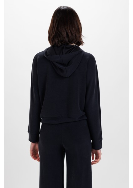 Kadın Siyah Kapüşonlu Oversize Ultra Soft Sweat