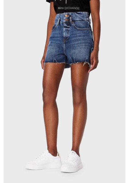 J71 Yırtık Detaylı Yüksek Bel Kot Short Bayan Short 3DYJ71 Y16EZ 1500