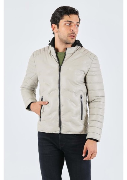 Erkek Kapşonlu Hakim Yaka Deri Mont modelleri