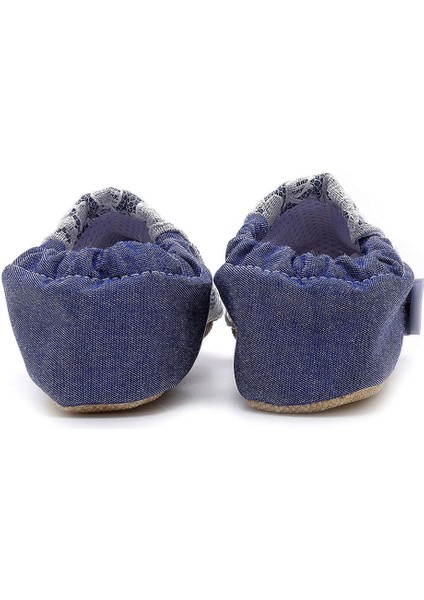Dantel Kaplama Denim Kaydırmaz Taban Bebek Yazlık Patik Mavi , Ev Botu Terliği Kreş Ayakkabısı Panduf F-824