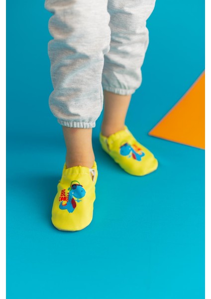 Dinazor Kaydırmaz Taban Bebek Yazlık Patik Yeşil , Ev Botu Terliği Kreş Ayakkabısı Panduf F-824