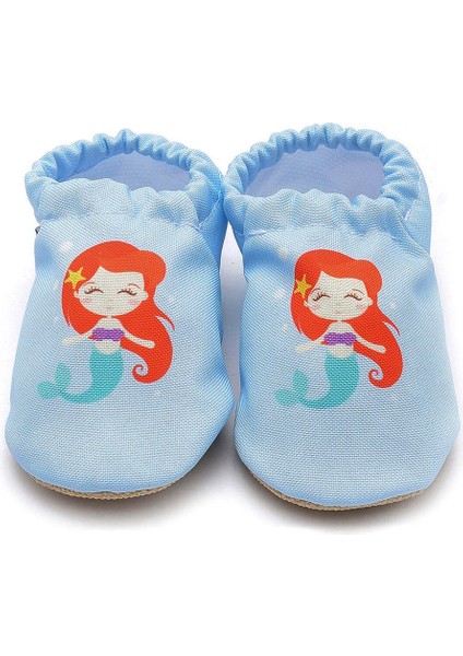 Mermaid Kaydırmaz Taban Bebek Yazlık Patik Mavi , Ev Botu Terliği Kreş Ayakkabısı Panduf F-824
