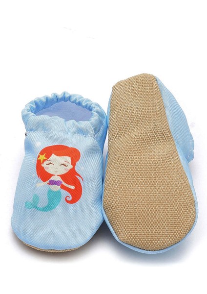 Mermaid Kaydırmaz Taban Bebek Yazlık Patik Mavi , Ev Botu Terliği Kreş Ayakkabısı Panduf F-824
