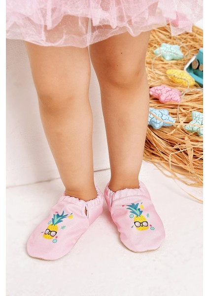 Pineapple Kaydırmaz Taban Bebek Yazlık Patik Pembe , Ev Botu Terliği Kreş Ayakkabısı Panduf F-824