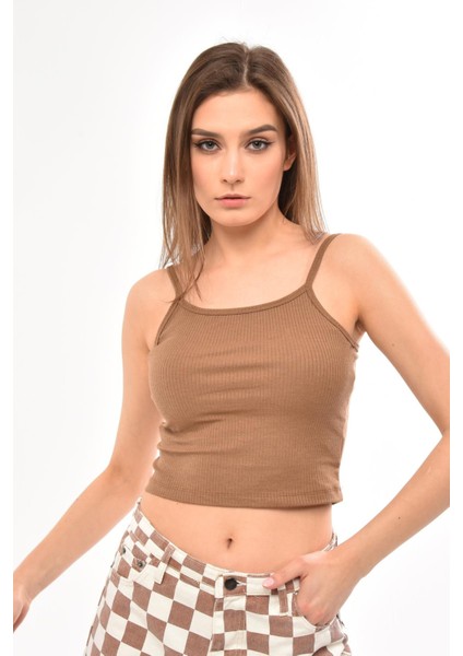 Fancy Kadın İnce Askılı Fitilli Crop Top Bluz Atlet