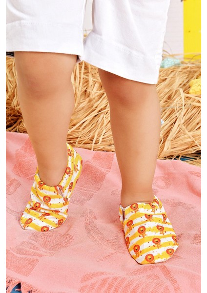 Leon Kaydırmaz Taban Bebek Yazlık Patik Sarı , Ev Botu Terliği Kreş Ayakkabısı Panduf F-824
