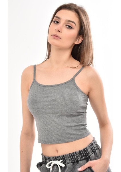 Fancy Kadın İnce Askılı Fitilli Crop Top Bluz Atlet