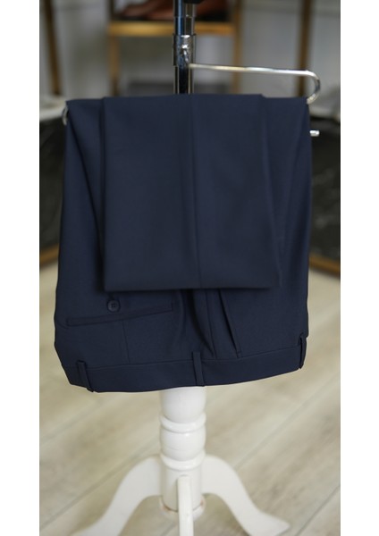 Erkek Smokin Damatlık Kırlangıç Yaka Italyan Stil Slim Fit Ceket Yelek Pantolon Papyon-Lacivert