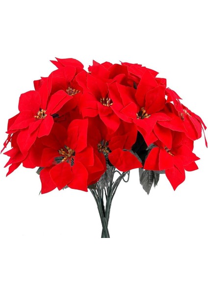 Yapay Çiçek Atatürk Çiçeği Kırmızı Demet Kadife Dokulu Christmas Flower