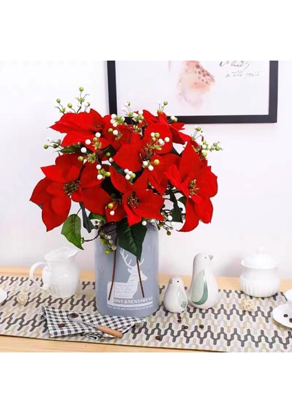 Yapay Çiçek Atatürk Çiçeği Kırmızı Demet Kadife Dokulu Christmas Flower