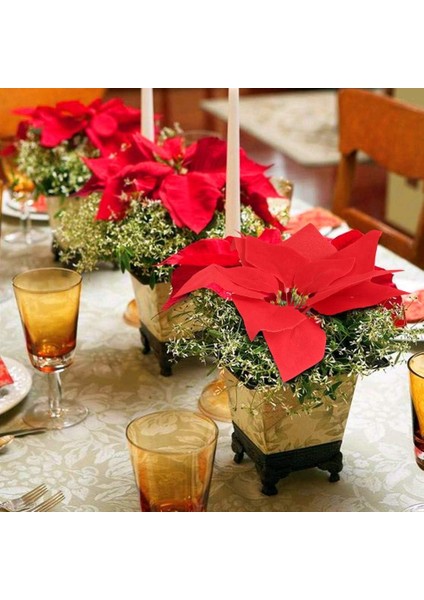 Yapay Çiçek Atatürk Çiçeği Kırmızı Demet Kadife Dokulu Christmas Flower