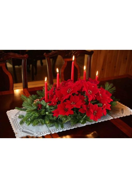 Yapay Çiçek Atatürk Çiçeği Kırmızı Demet Kadife Dokulu Christmas Flower