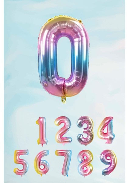 Gökkuşağı Rakam Folyo Balon Deniz Kızı Tema Rakam Balon 75CM 0