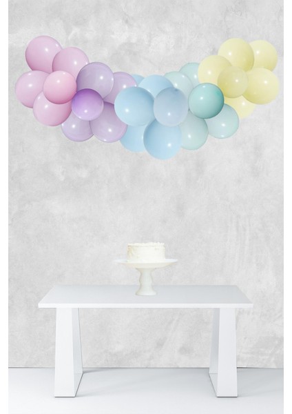 Makaron Gökkuşağı Konsept Balon Zinciri Unicorn Temalı Parti Balon Seti 52 Parça