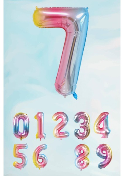 Gökkuşağı Rakam Folyo Balon Deniz Kızı Tema Rakam Balon 75CM 7