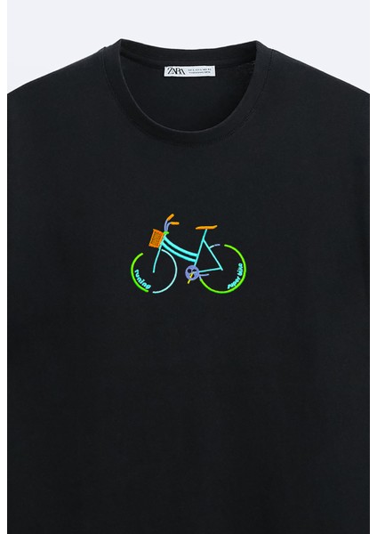 Loss Buttom Ağır Kumaş Bike Nakışlı Oversize T-Shirt