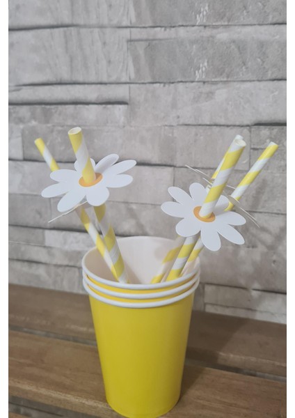 Papatya Tema Pipet Süsleri 10LU Lüks Pipet Paketi Papatya Demeti