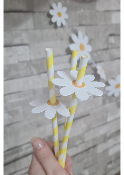 Papatya Tema Pipet Süsleri 10LU Lüks Pipet Paketi Papatya Demeti modelleri