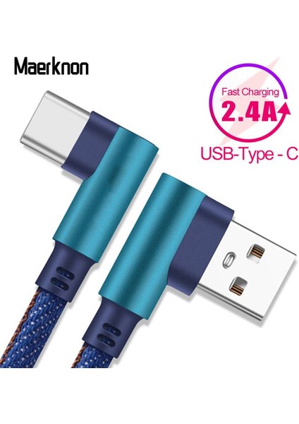 Tipi C Tipi Kablo 2.4A Hızlı Şarj USB C Kablosu 90 Derece Kablo Samsung S8 S9 Artı Huawei Android C Cep Telefonu Kabloları (Yurt Dışından)