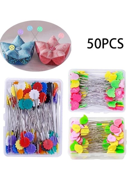 50 Adet Dikiş Çiçek Iğne Renkli Düğme Sabit Iğne Ev Paslanmaz Çelik Konumlandırma Iğnesi Dikiş Aracı (Yurt Dışından)