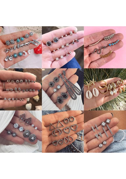 Vintage Geometrik Saplama Küpeler Kadınlar Için Set Moda Kabuk Çiçek Yıldız El Taş Mini Küçük Küpe Kızlar 2019 Boho Takı (Yurt Dışından)