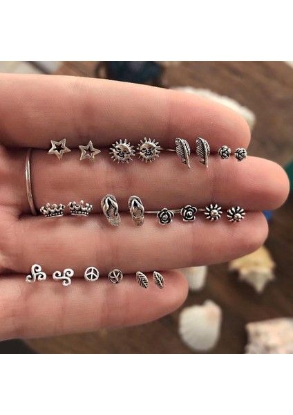 Vintage Geometrik Saplama Küpeler Kadınlar Için Set Moda Kabuk Çiçek Yıldız El Taş Mini Küçük Küpe Kızlar 2019 Boho Takı (Yurt Dışından) modelleri