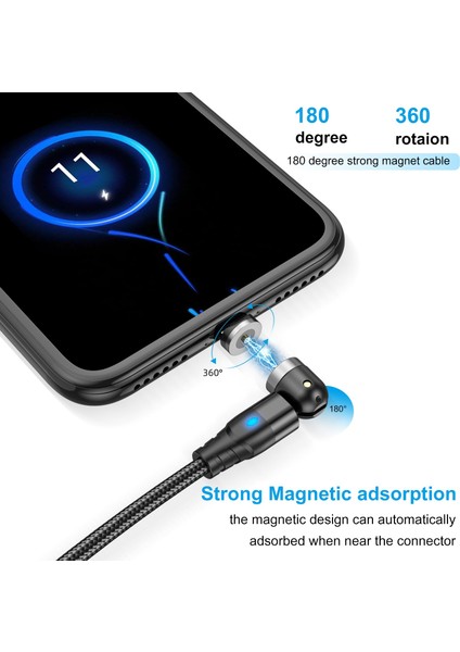 Gtwın Manyetik USB Kablosu iPhone Şarj Cihazı 540 Derece Döndürme USB C Tipi Kablo Xiaomi Samsung Için Mıknatıs Şarj Mikro USB Kablosu (Yurt Dışından) fiyatları
