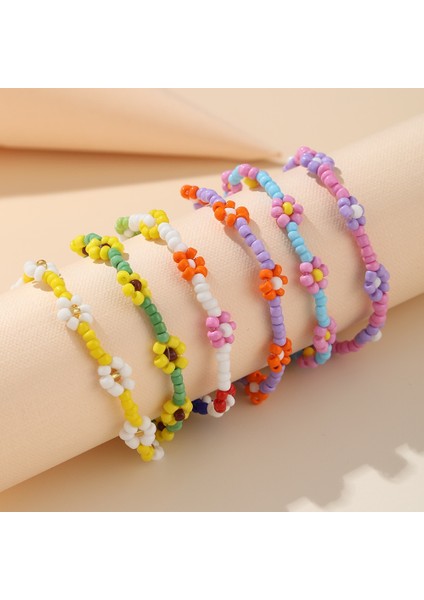 Yeni Kore Sevimli Papatya Çiçek Bilezik Kadın Kızlar Için Renkli Boncuklu El Yapımı Elastik Bileklik Pulseras Takı 2023 (Yurt Dışından)